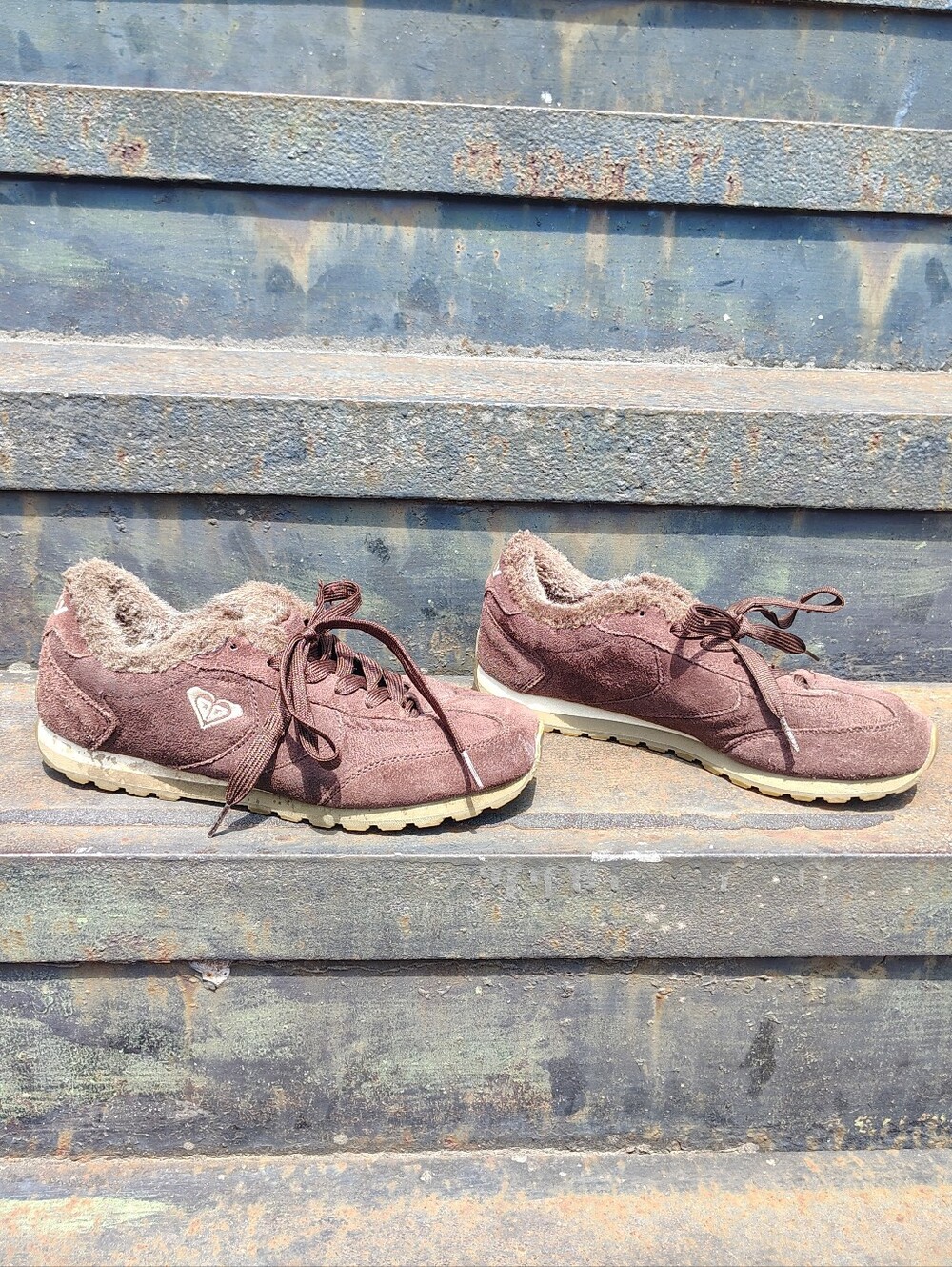 Roxy Y2K Vintage Brown Faux Fur Sneakers Womens Sz 8.5 Suede Tennis Shoes